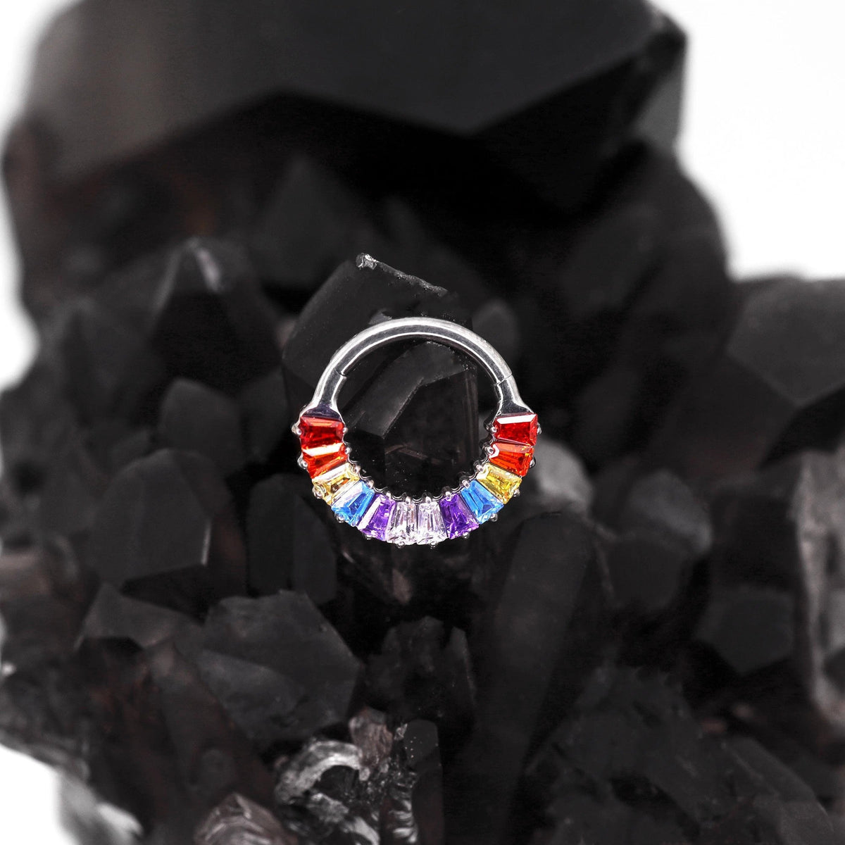 Titanium Rainbow Baguette Septum Clicker detail 3