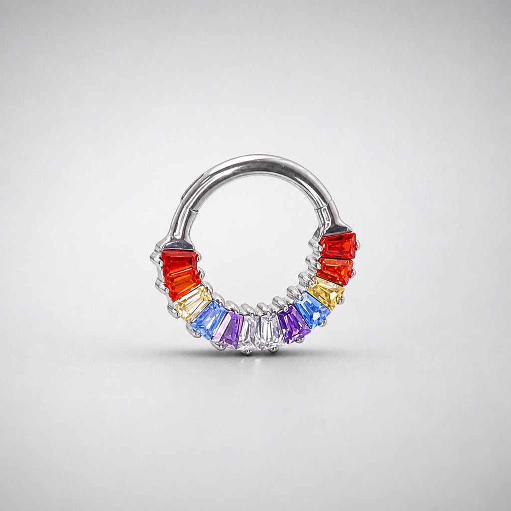 Titanium Rainbow Baguette Septum Clicker detail 4