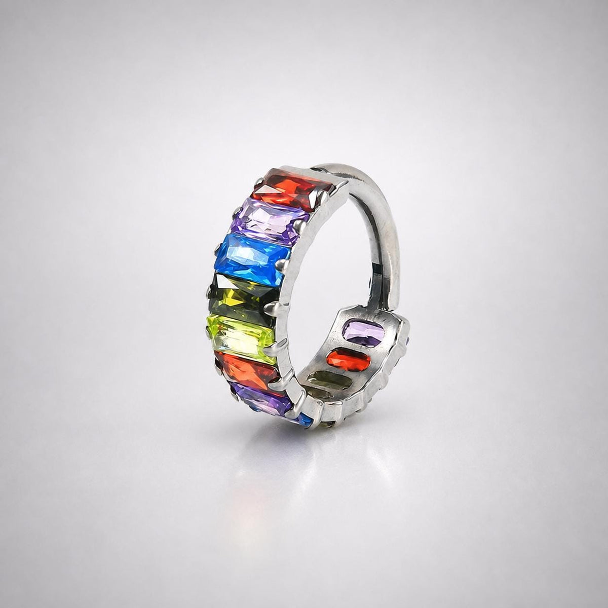 Titanium Rainbow Square Gem Septum Clicker detail 5