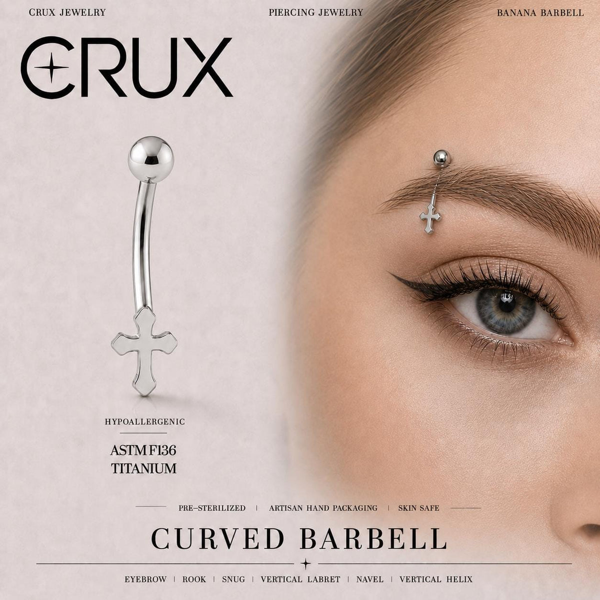 CZ Cross Titanium Eyebrow Barbell