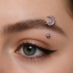 Moon Pearl CZ Titanium Eyebrow Barbell detail 2
