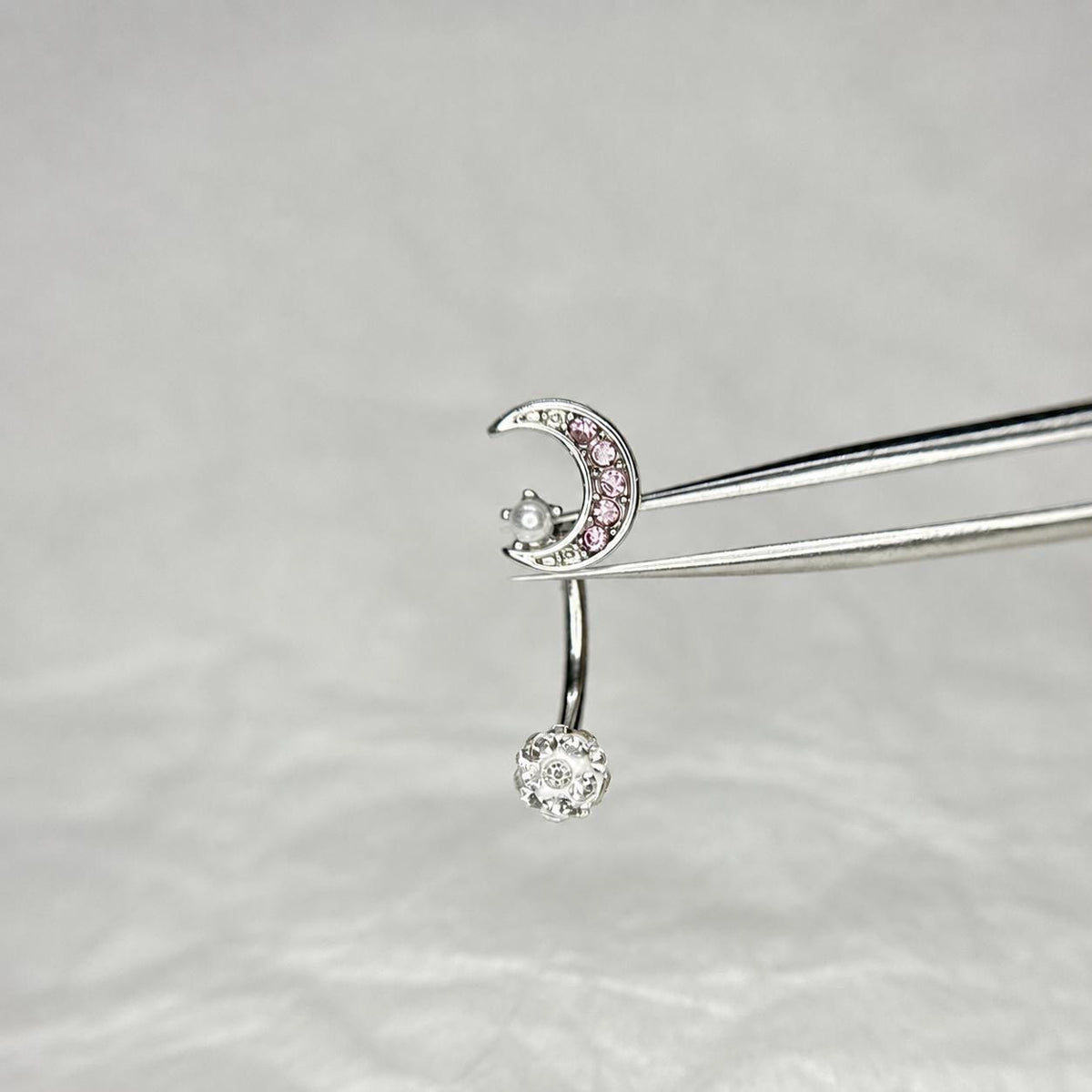 Moon Pearl CZ Titanium Eyebrow Barbell detail 3