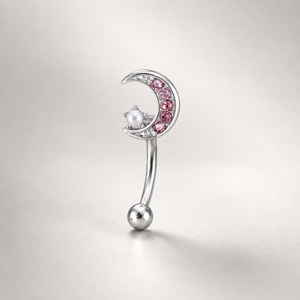 Moon Pearl CZ Titanium Eyebrow Barbell detail 6
