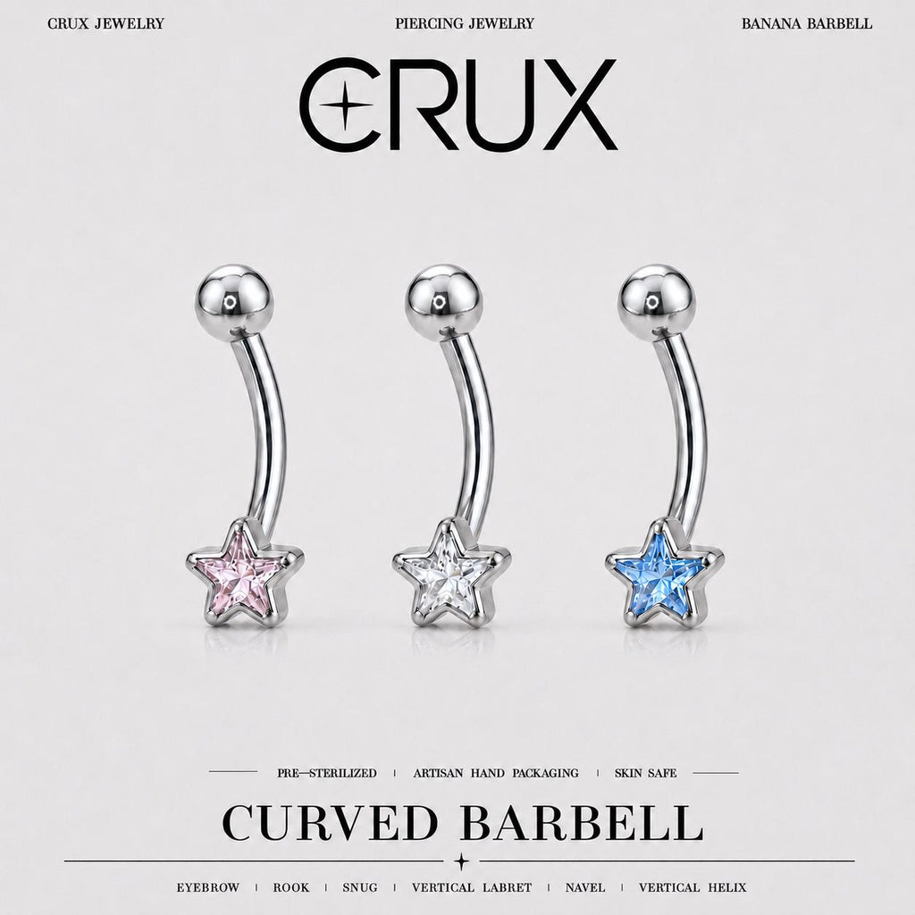 CZ Star Titanium Eyebrow Barbell