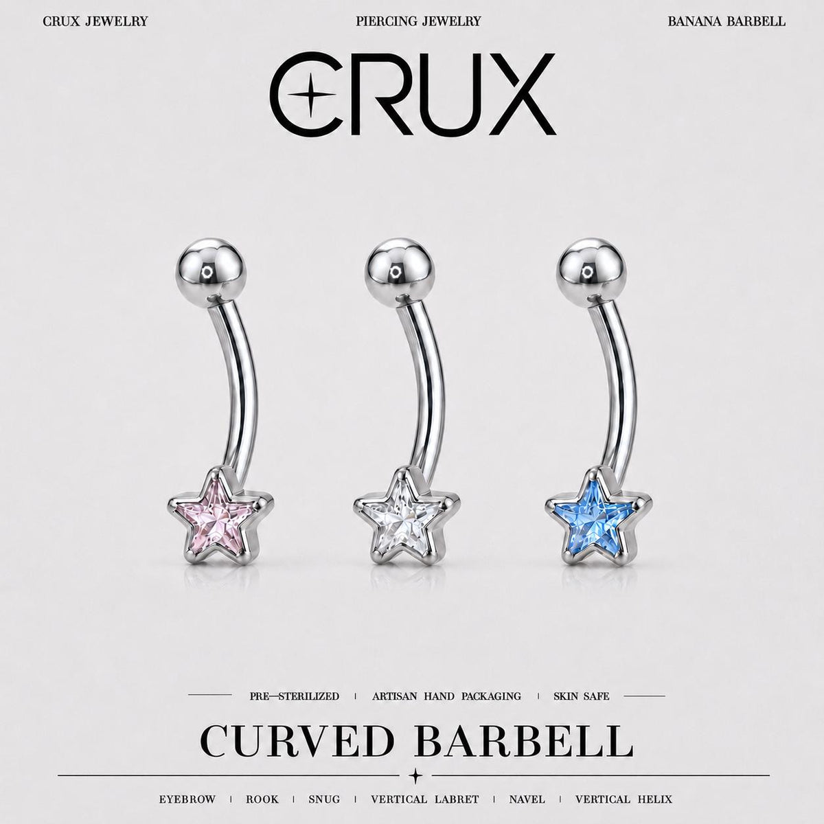 CZ Star Titanium Eyebrow Barbell