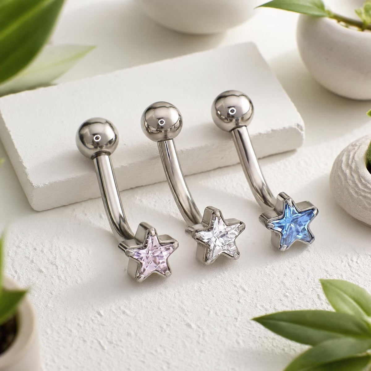 CZ Star Titanium Eyebrow Barbell detail 2