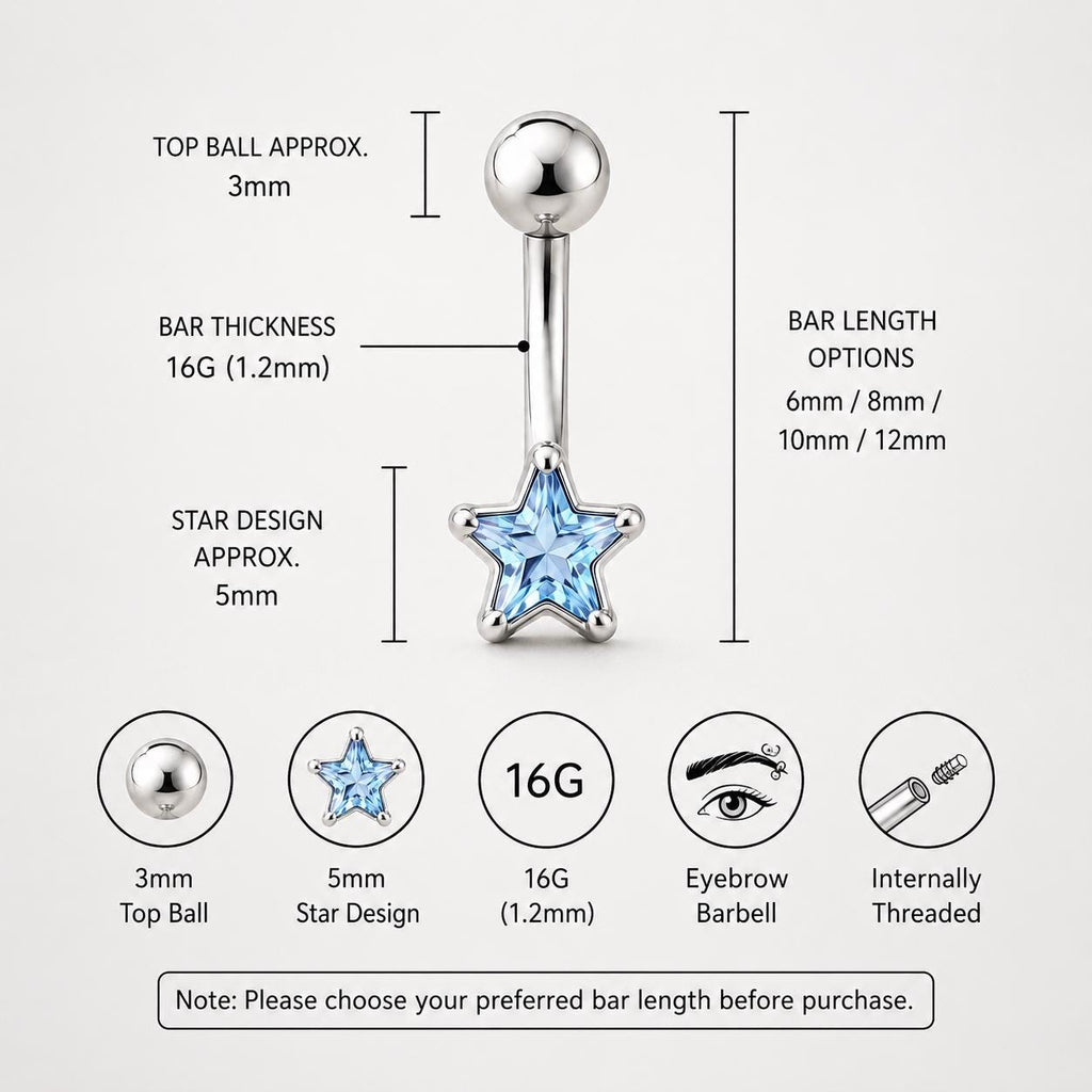 CZ Star Titanium Eyebrow Barbell detail 7