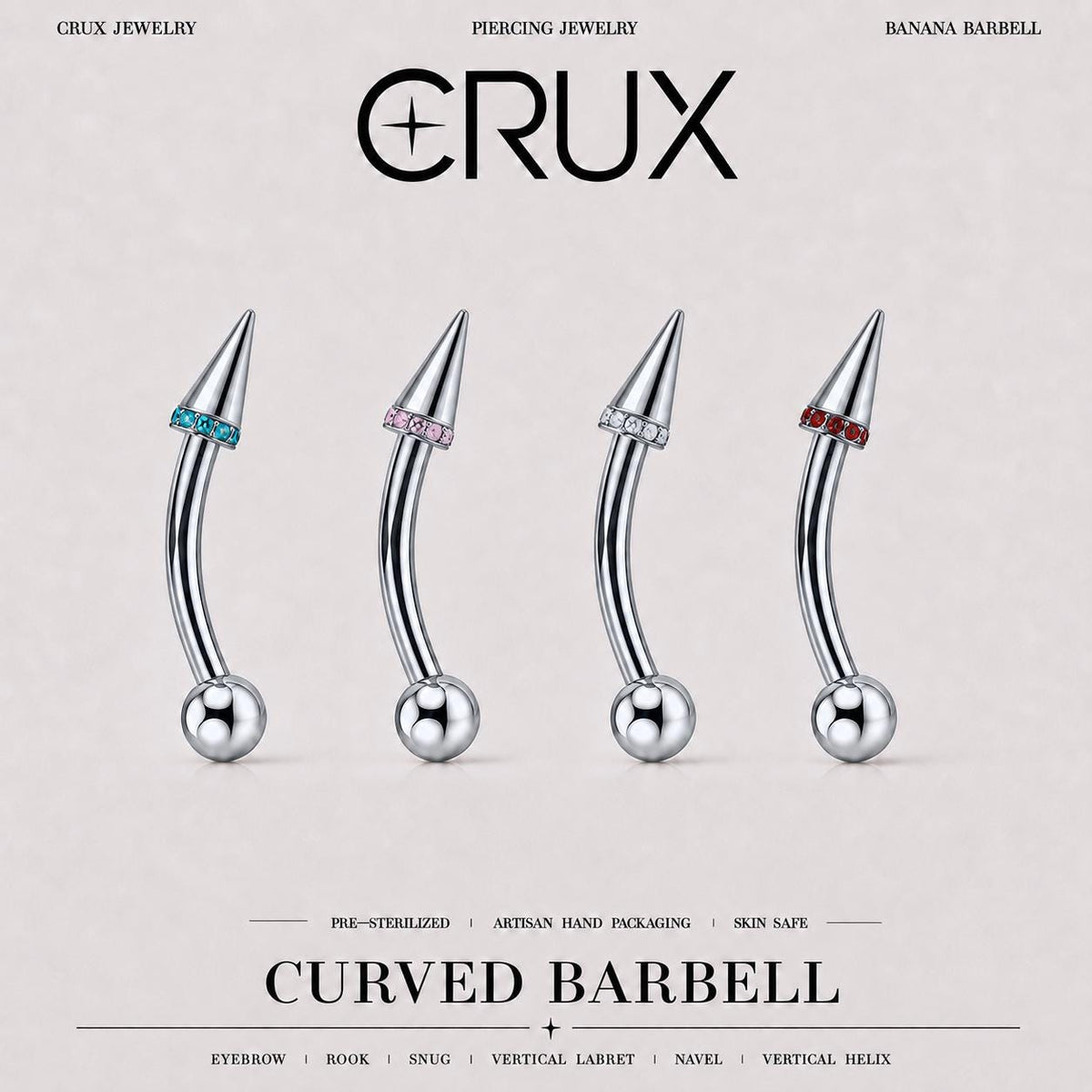 Pavé CZ Spike Titanium Eyebrow Barbell