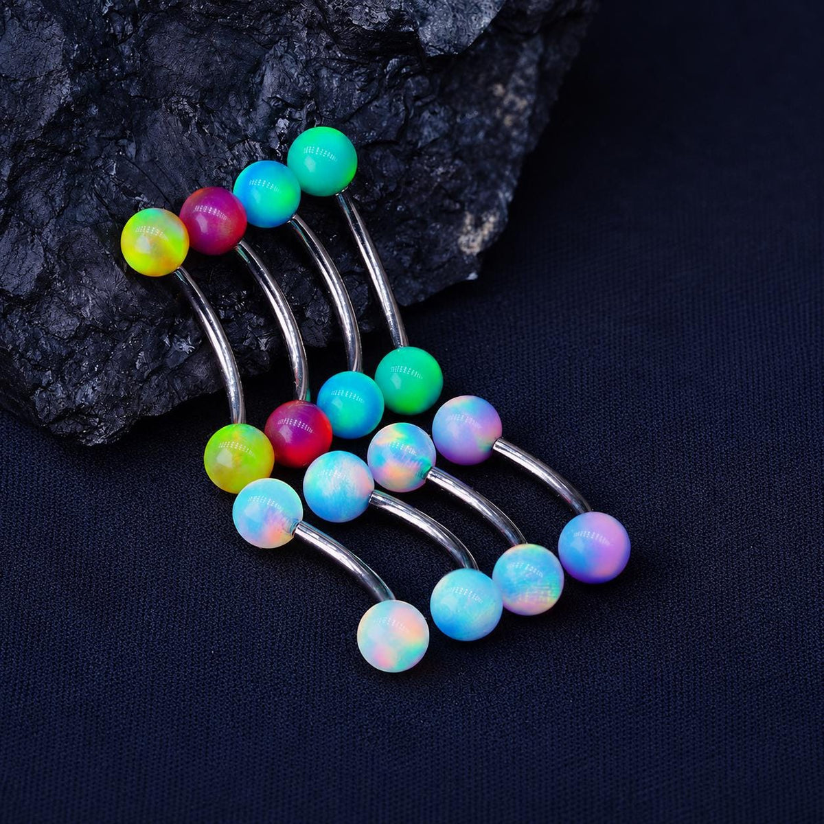 Opal Ball Titanium Eyebrow Barbell detail 5
