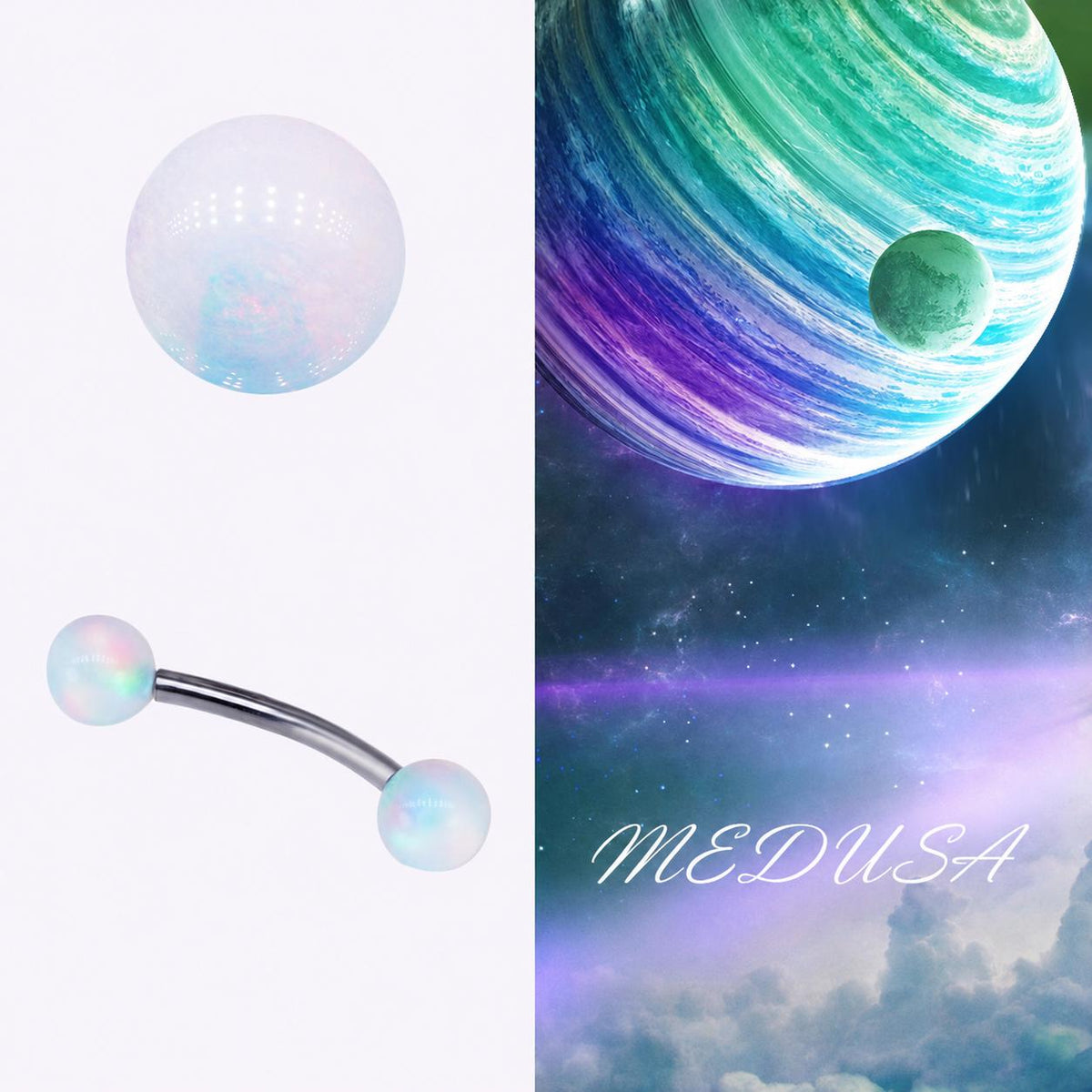 Opal Ball Titanium Eyebrow Barbell detail 10