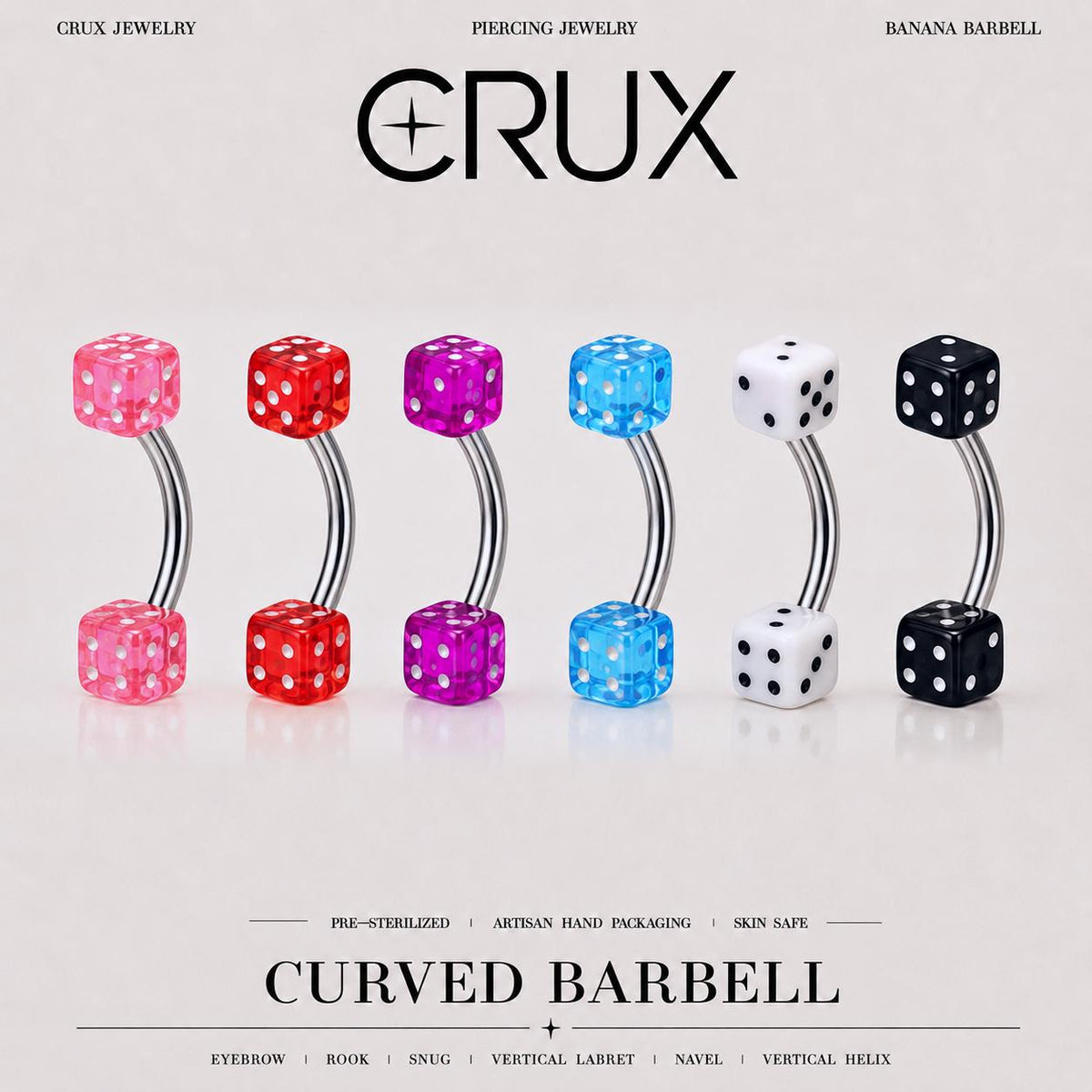 Colorful Dice Titanium Eyebrow Barbell