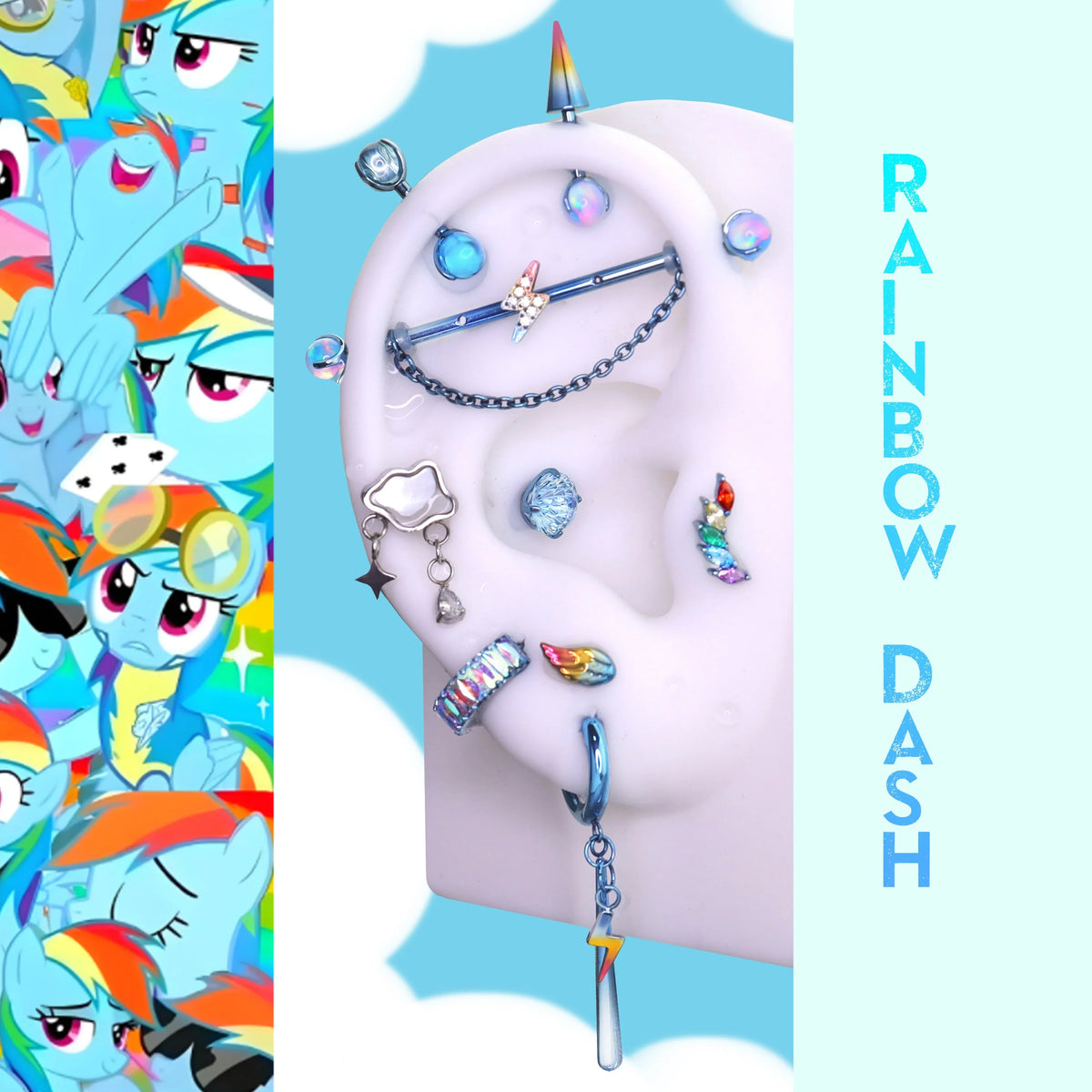 Rainbow Dash blue MLP-inspired ear curation set