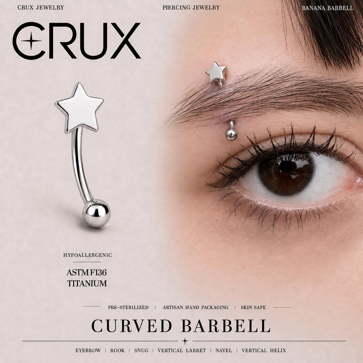 ETSY 4530259784 | IMAGE 1 | Silver Star Titanium Eyebrow Barbell