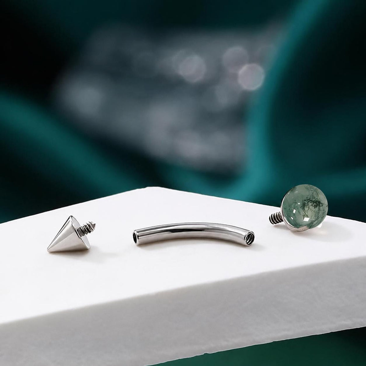 ETSY 4530829390 | IMAGE 4 | Moss Agate Titanium Eyebrow Barbell