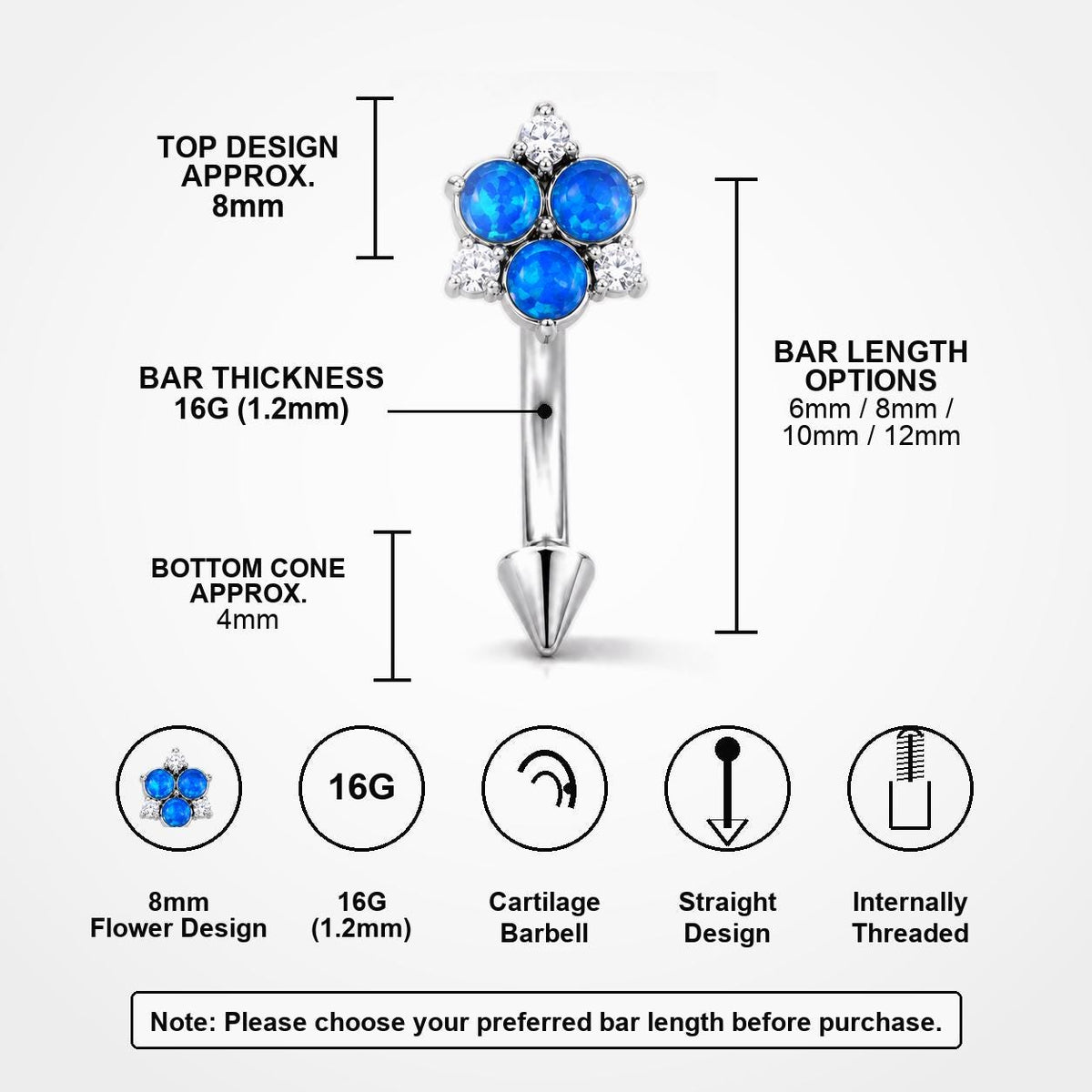 ETSY 4531341918 | IMAGE 11 | CZ Flower Titanium Eyebrow Barbell