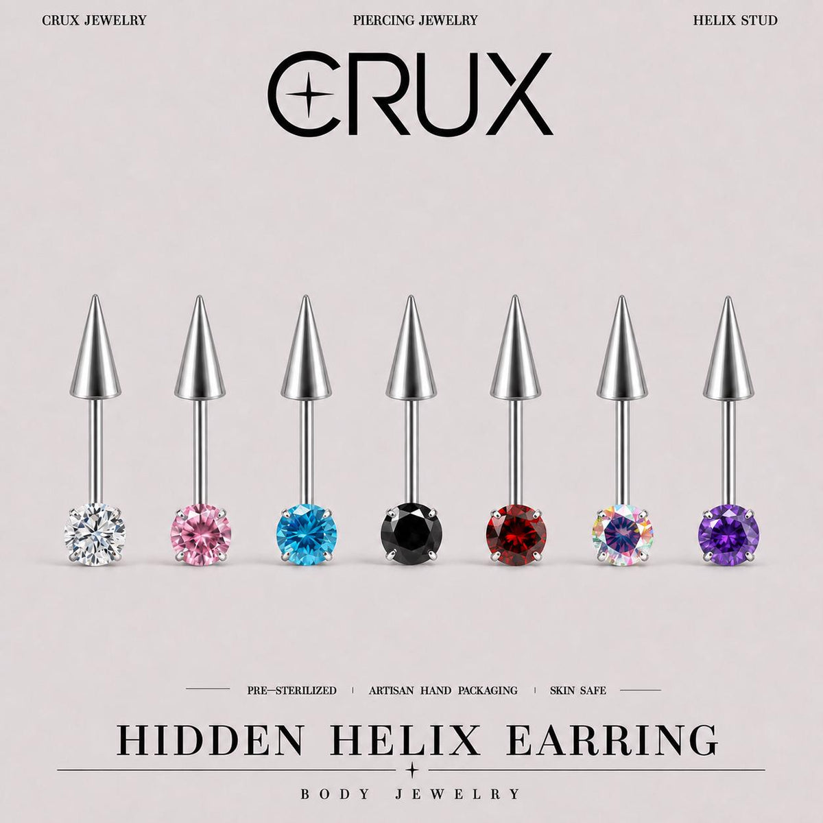 ETSY 4569307791 | IMAGE 1 | Round CZ & Spike Barbell