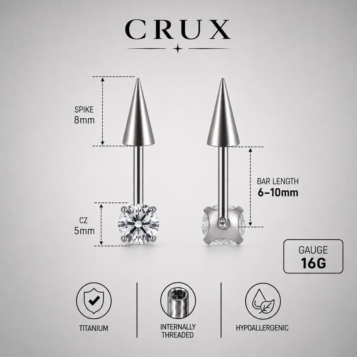 ETSY 4569307791 | IMAGE 15 | Round CZ & Spike Barbell