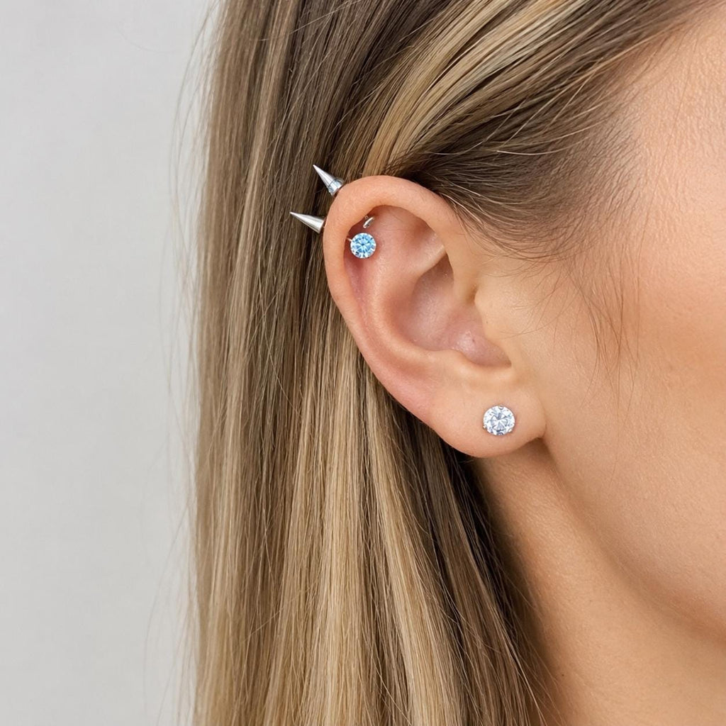 ETSY 4569307791 | IMAGE 2 | Round CZ & Spike Barbell