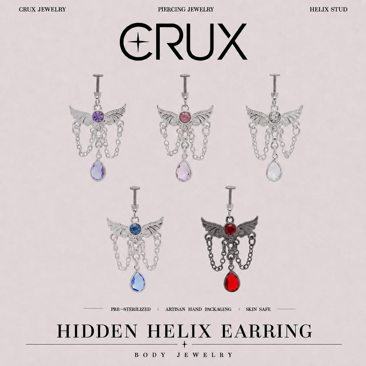 Devil Wing Crystal Dangle hidden helix jewelry