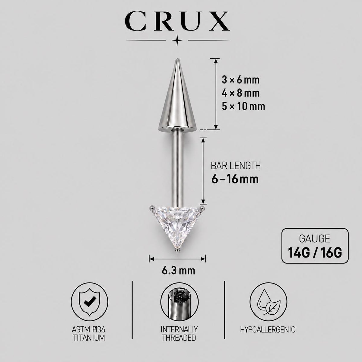 ETSY 4569325871 | IMAGE 9 | Trillion Crystal & Spike Barbell