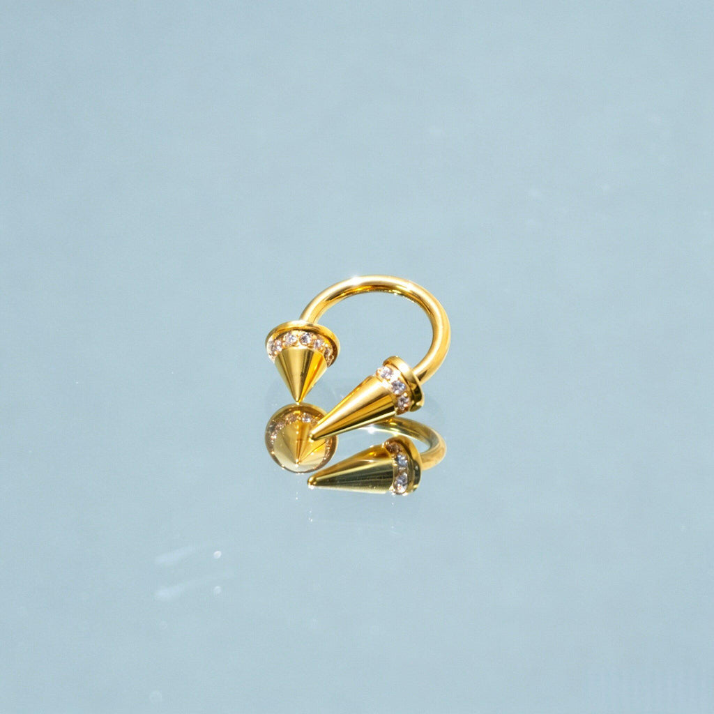 Asymmetrical Crystal Spike Titanium Horseshoe Ring detail 6