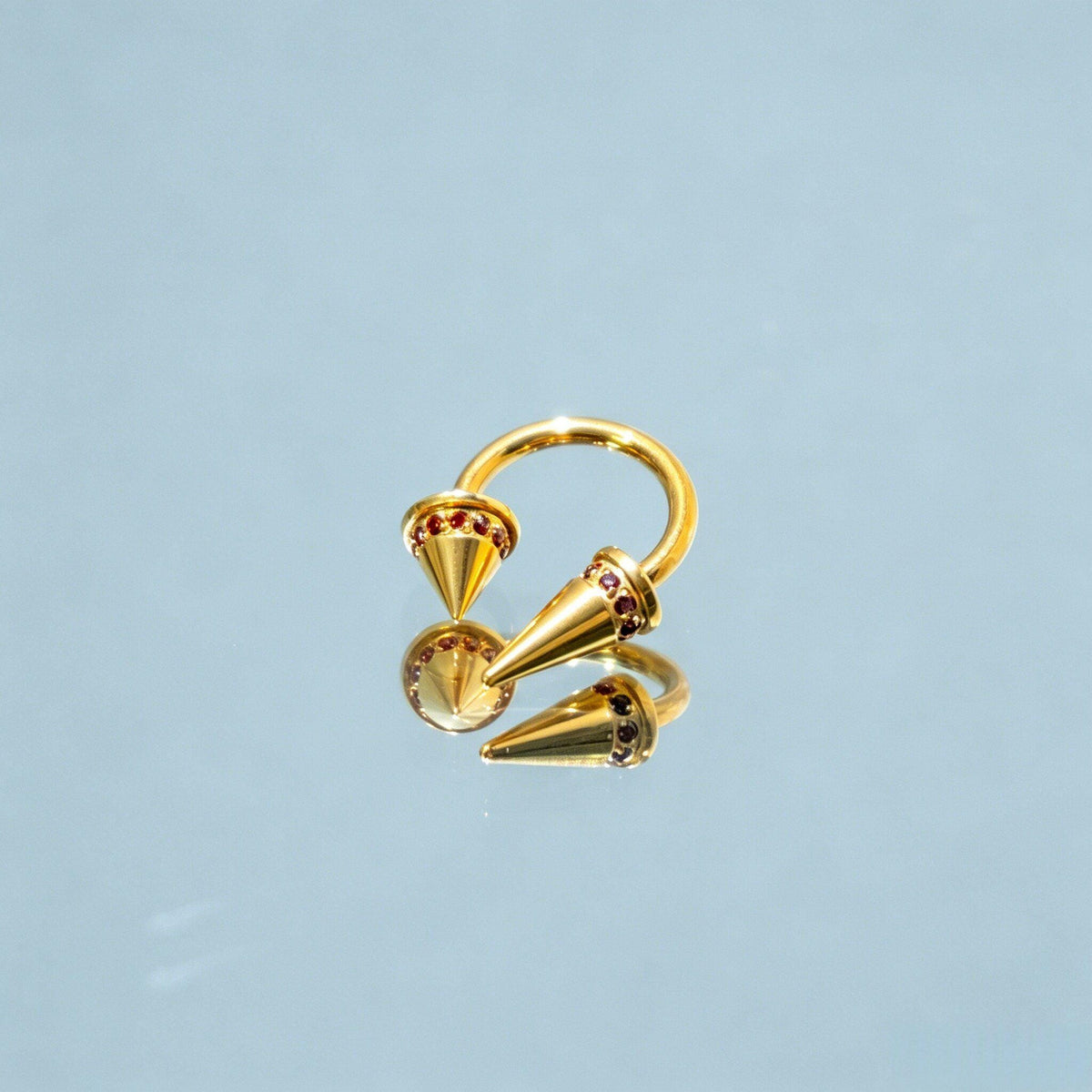 Asymmetrical Crystal Spike Titanium Horseshoe Ring detail 7