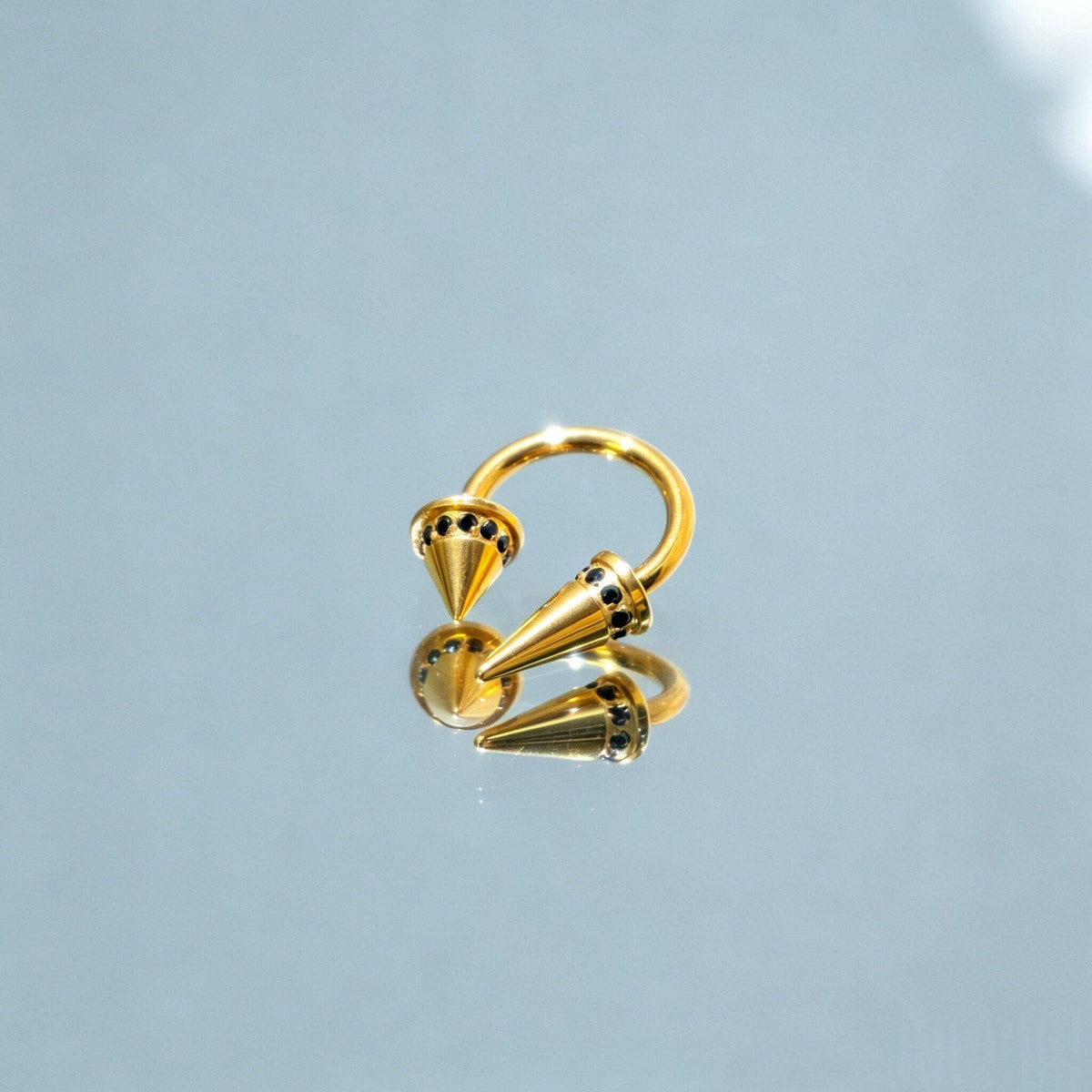 Asymmetrical Crystal Spike Titanium Horseshoe Ring detail 8