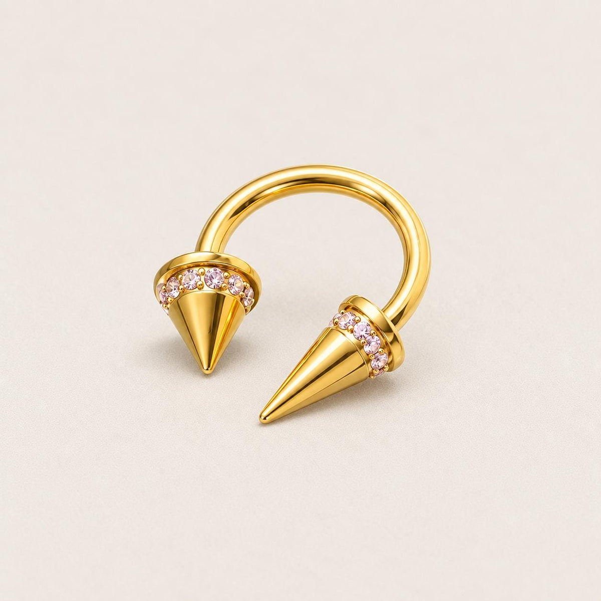 Asymmetrical Crystal Spike Titanium Horseshoe Ring detail 13