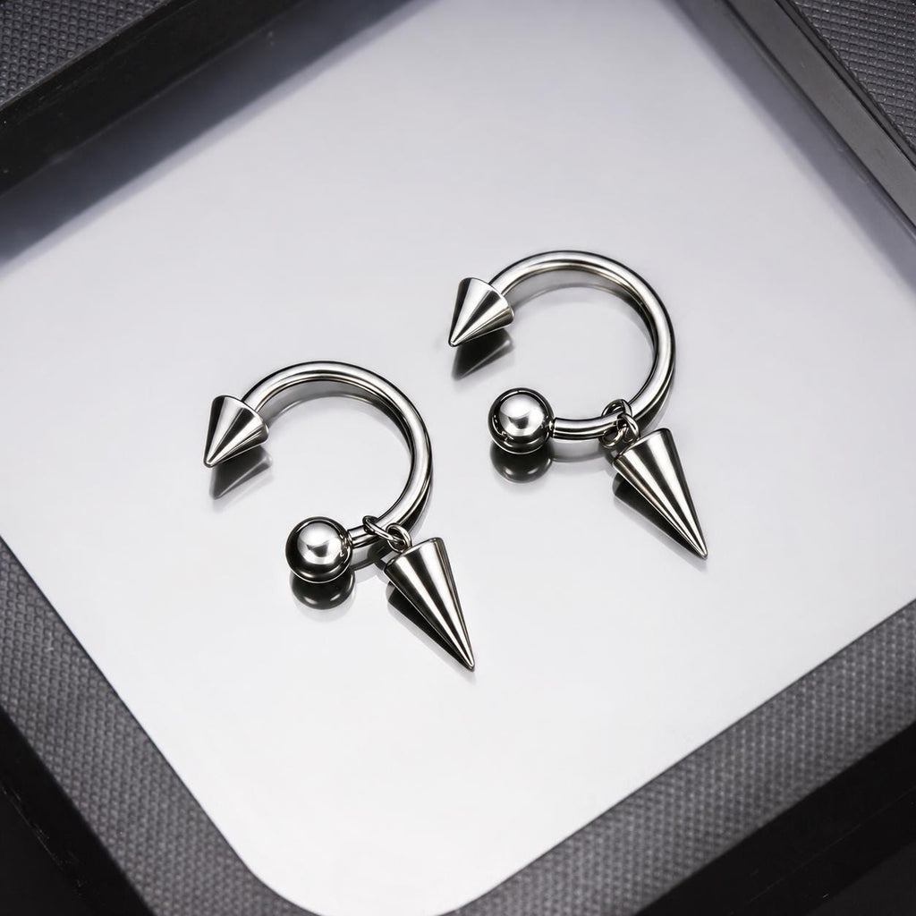 Dangle Spike Titanium Horseshoe Ring detail 4