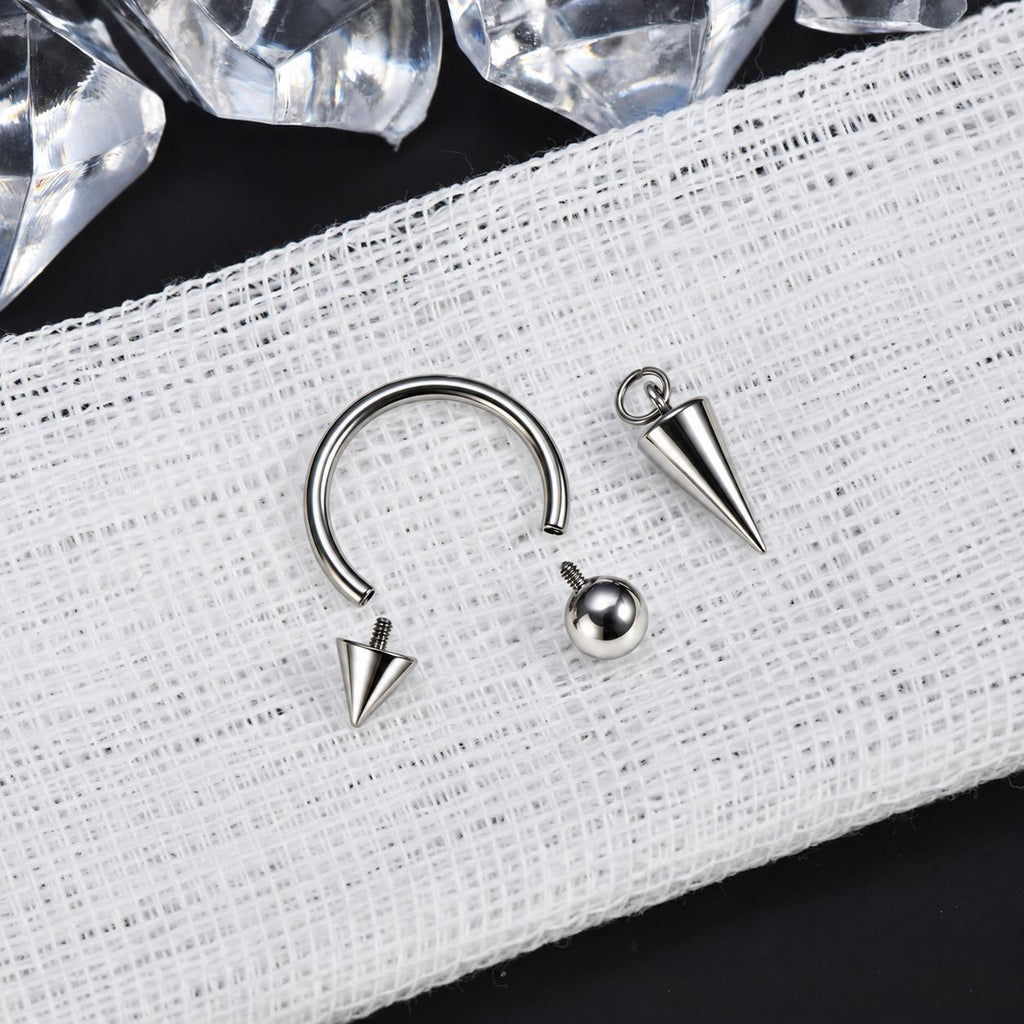 Dangle Spike Titanium Horseshoe Ring detail 6