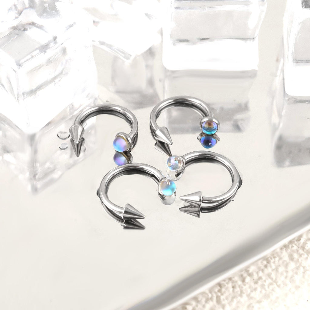 Moonstone Spike Titanium Horseshoe Ring detail 5