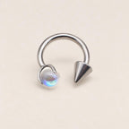 Moonstone Spike Titanium Horseshoe Ring detail 8