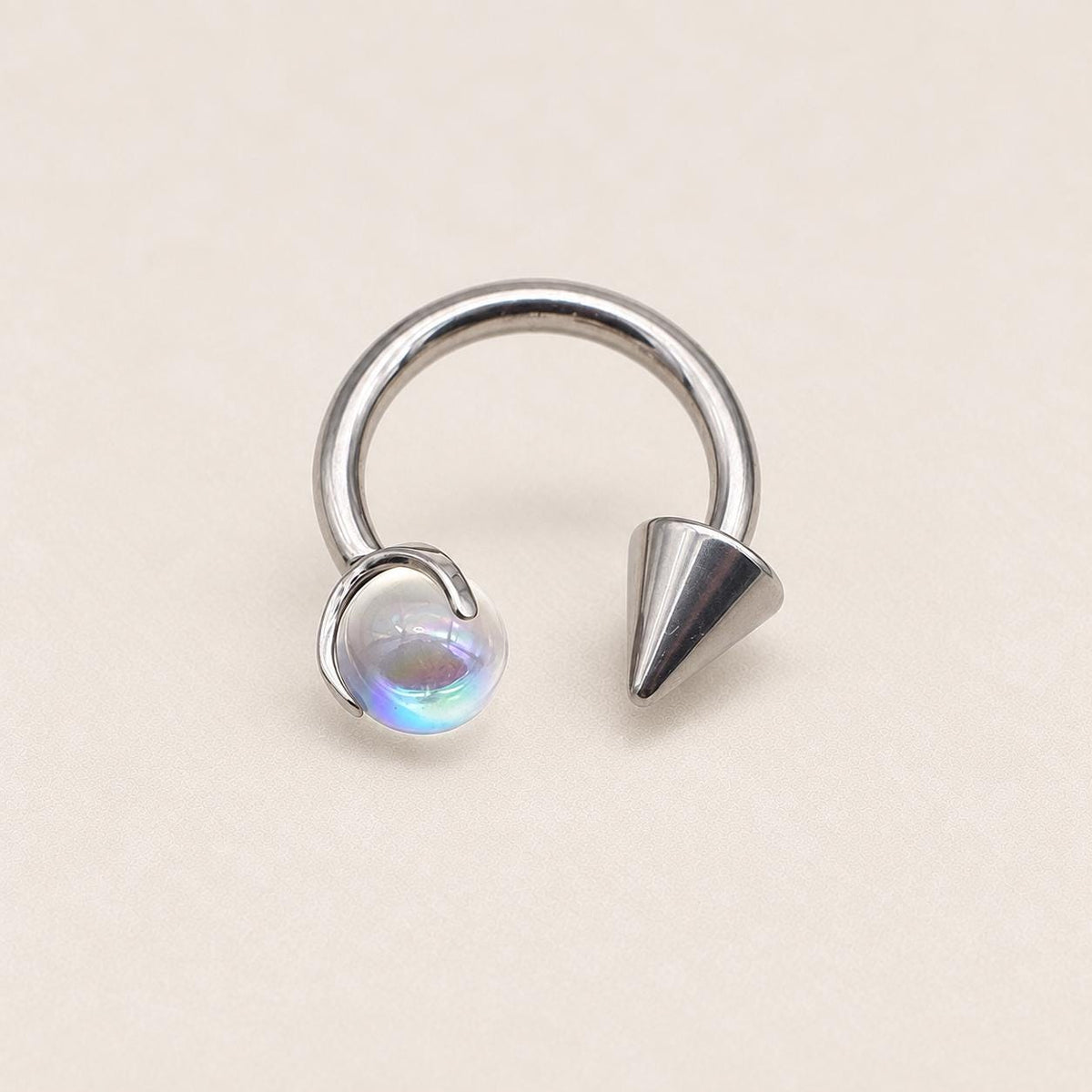Moonstone Spike Titanium Horseshoe Ring detail 8