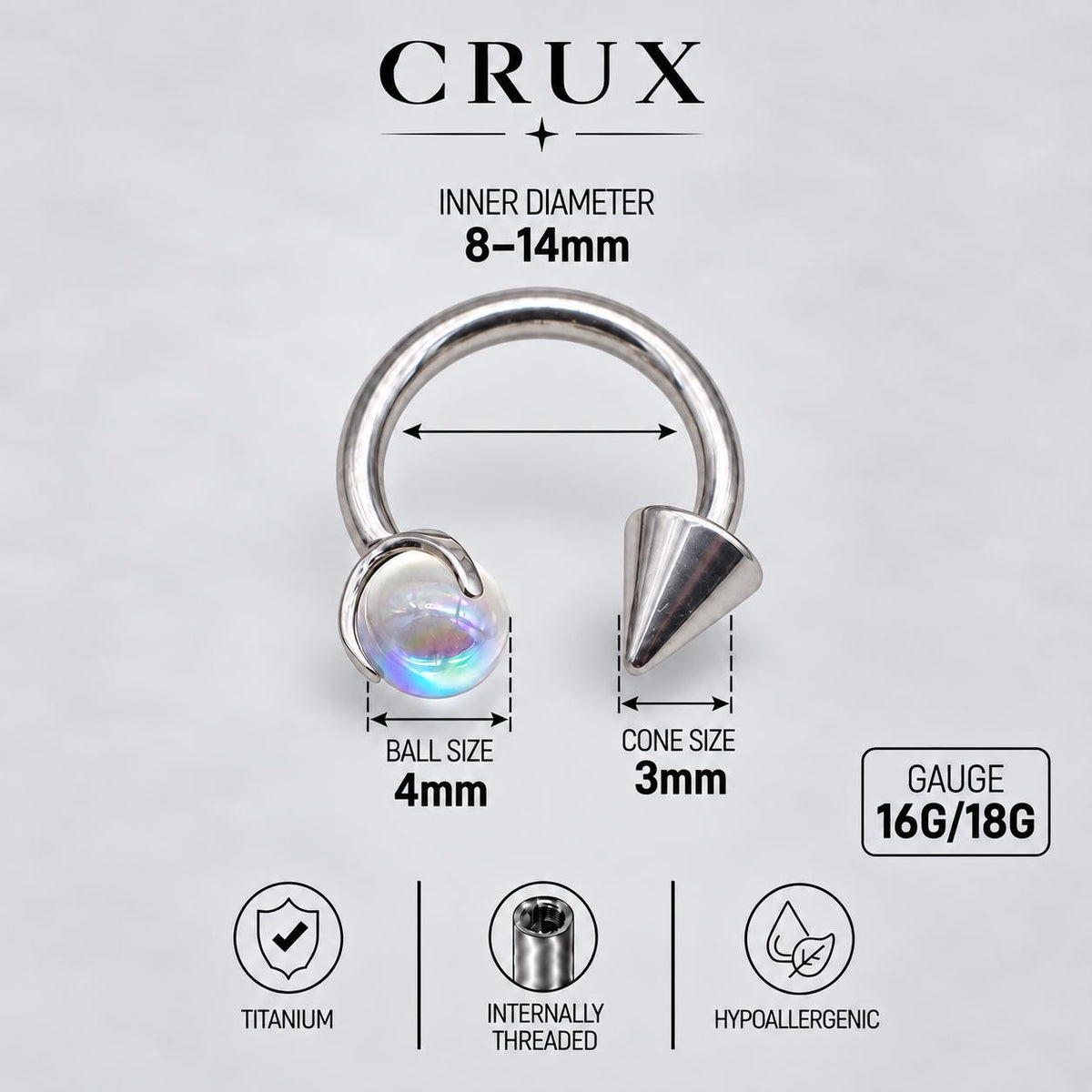 Moonstone Spike Titanium Horseshoe Ring detail 10