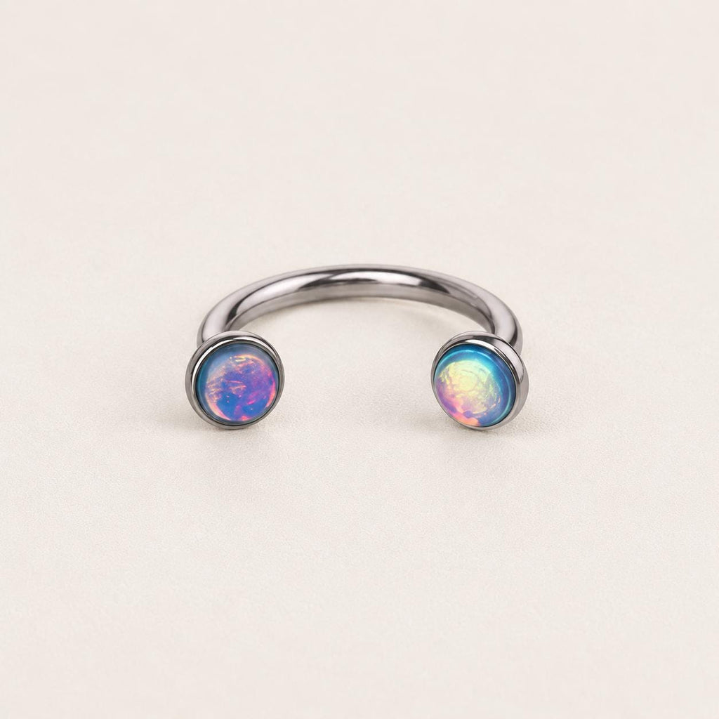 Iridescent Oil Drop Titanium Horseshoe Ring detail 9