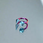 Crystal Ball Spike Titanium Horseshoe Ring detail 8