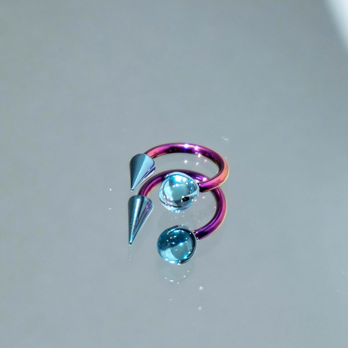 Crystal Ball Spike Titanium Horseshoe Ring detail 8