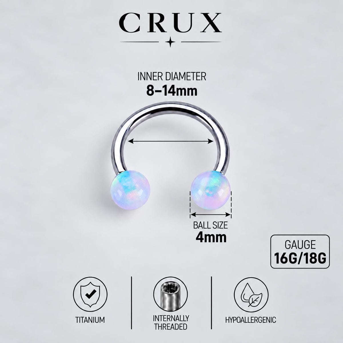 Opal Ball Titanium Horseshoe Ring detail 13