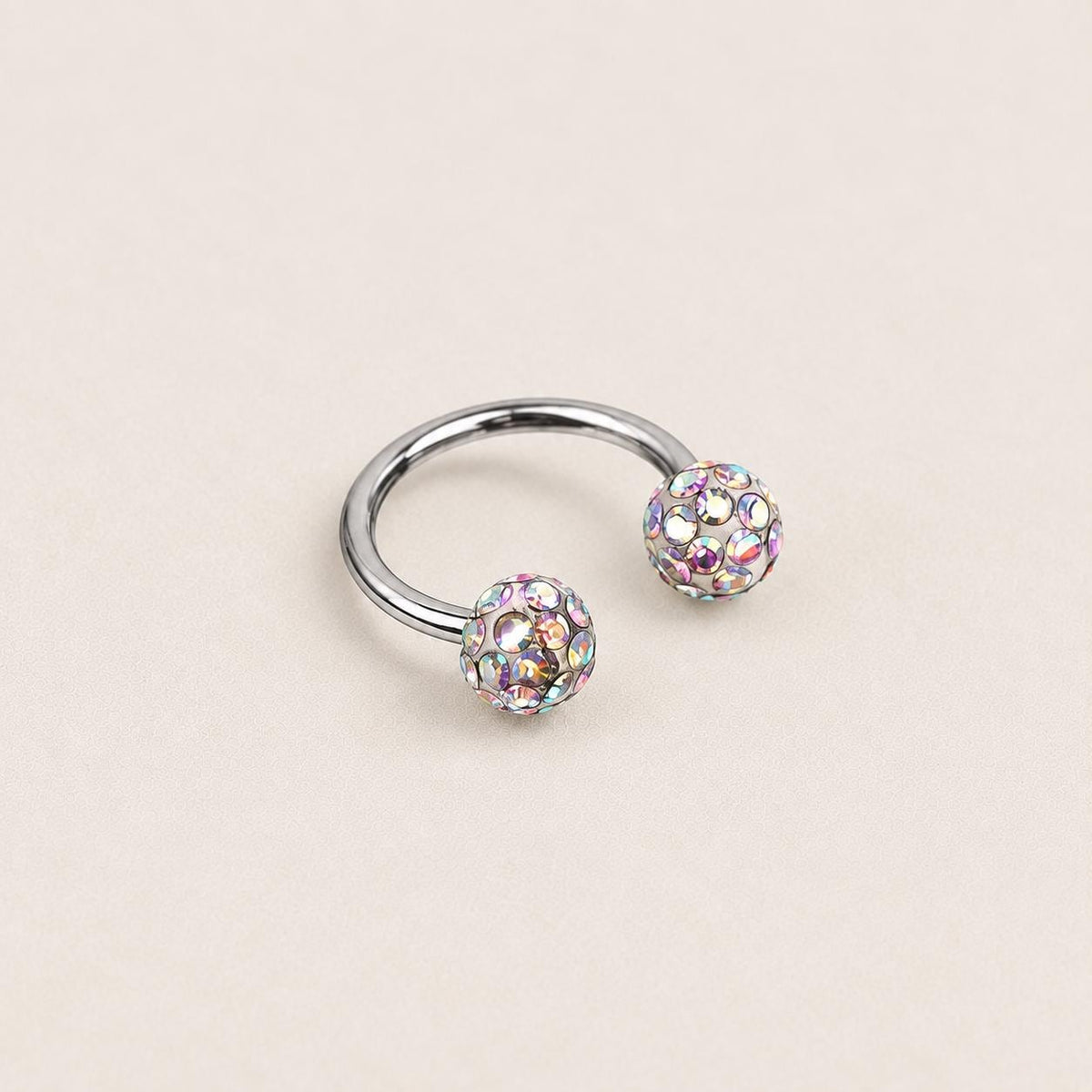 Pave Crystal Ball Titanium Horseshoe Ring detail 8