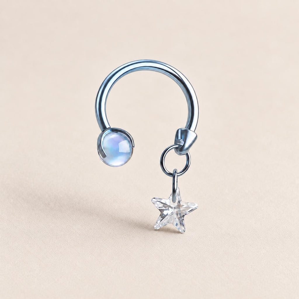 Celestial Dangle Star Titanium Horseshoe Ring detail 9