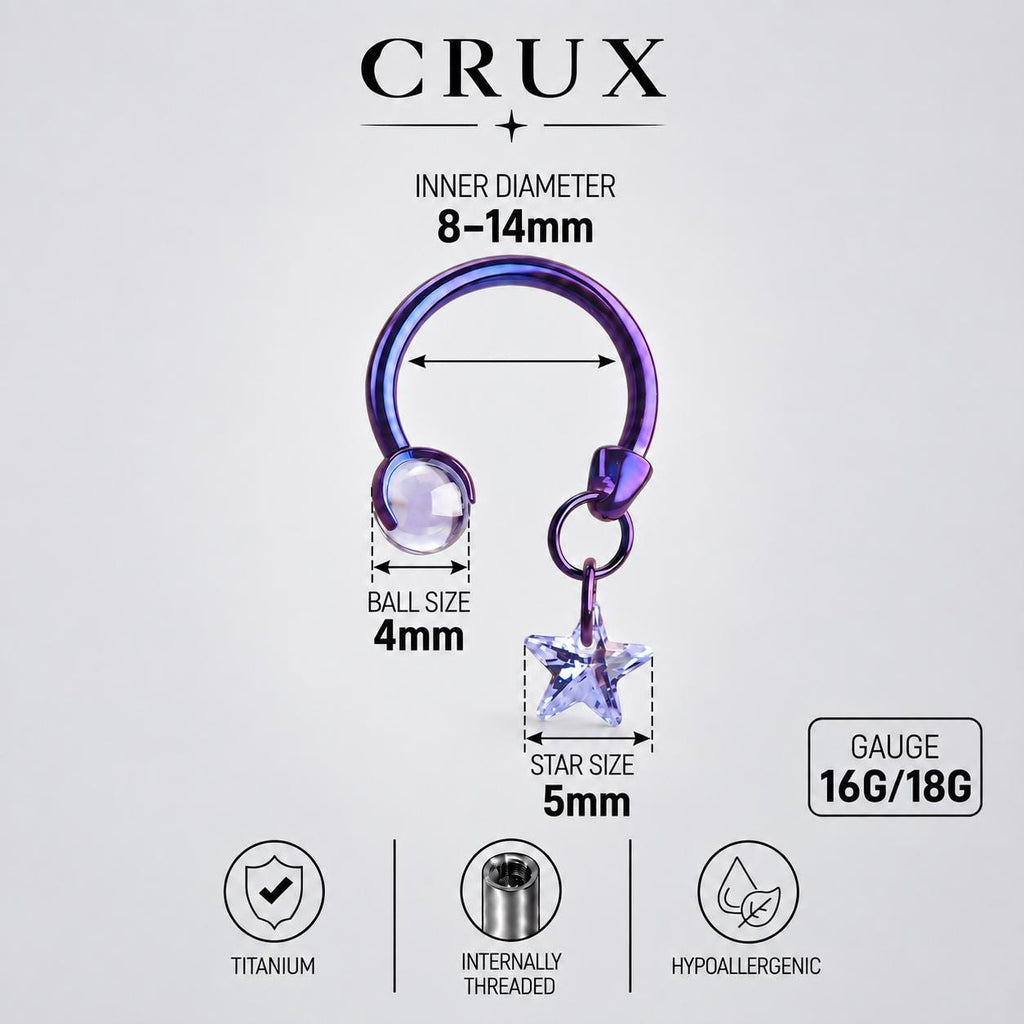 Celestial Dangle Star Titanium Horseshoe Ring detail 13