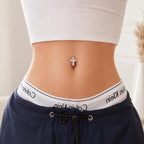 ASTM F136 Titanium Cross Belly Button Ring｜14G Navel Piercing｜Square CZ Navel Ring｜Implant Grade Titanium Jewelry