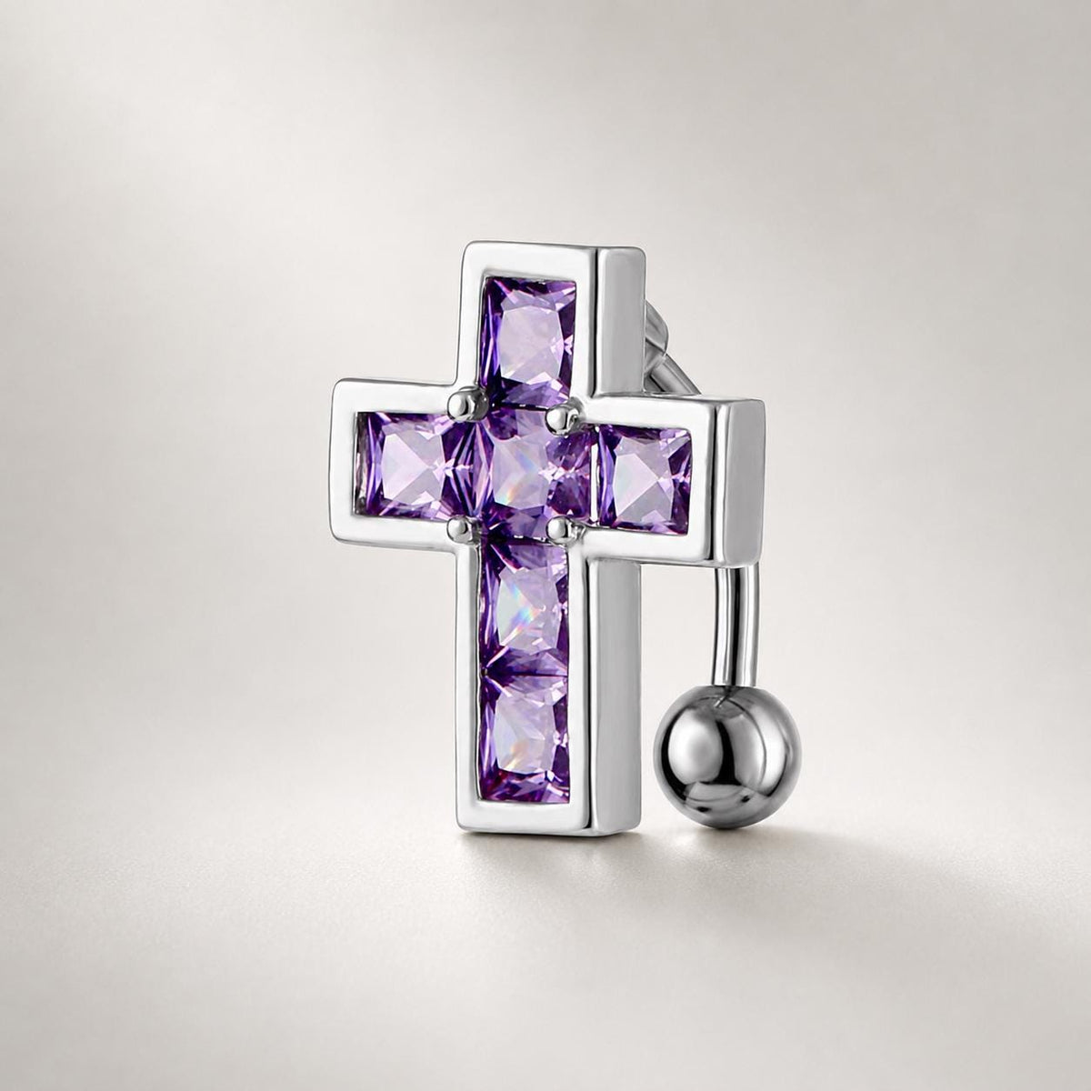 ASTM F136 Titanium Cross Belly Button Ring｜14G Navel Piercing｜Square CZ Navel Ring｜Implant Grade Titanium Jewelry