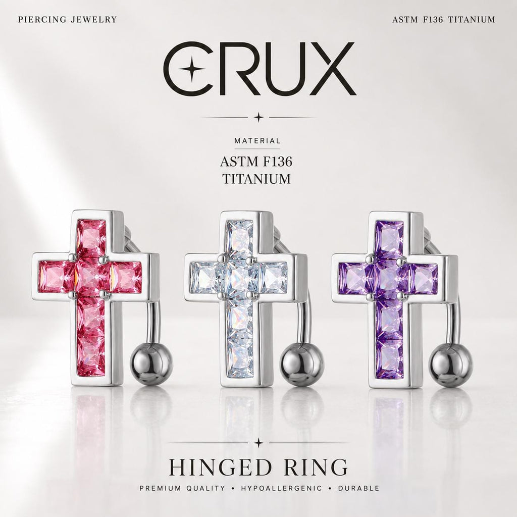 ASTM F136 Titanium Cross Belly Button Ring｜14G Navel Piercing｜Square CZ Navel Ring｜Implant Grade Titanium Jewelry