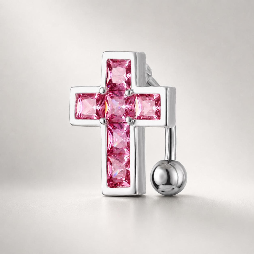 ASTM F136 Titanium Cross Belly Button Ring｜14G Navel Piercing｜Square CZ Navel Ring｜Implant Grade Titanium Jewelry