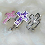ASTM F136 Titanium Cross Belly Button Ring｜14G Navel Piercing｜Square CZ Navel Ring｜Implant Grade Titanium Jewelry