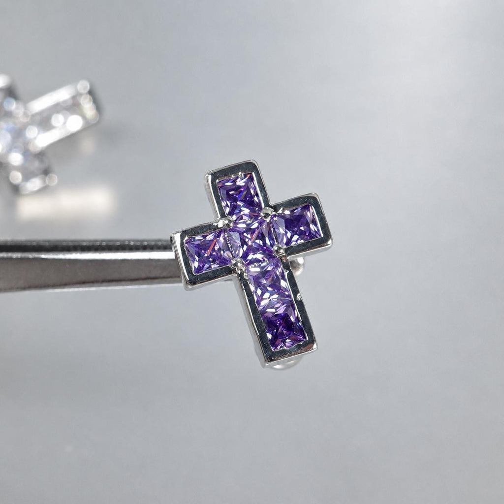 ASTM F136 Titanium Cross Belly Button Ring｜14G Navel Piercing｜Square CZ Navel Ring｜Implant Grade Titanium Jewelry
