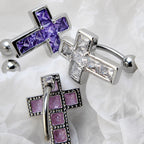 ASTM F136 Titanium Cross Belly Button Ring｜14G Navel Piercing｜Square CZ Navel Ring｜Implant Grade Titanium Jewelry