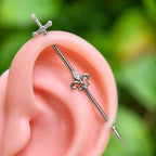 Fleur-de-Lis Sword industrial barbell detail 4