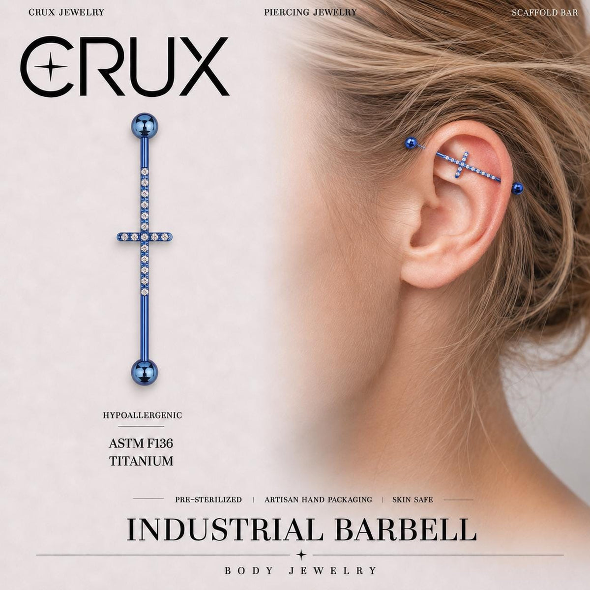 Pavé Cross F136 Titanium industrial barbell